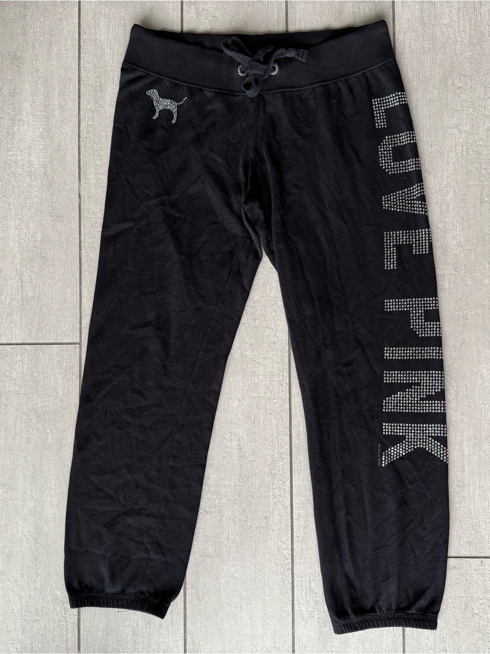 Rare Victoria’s Secret Pink Silver Bling Sequin Y2K Black Jogger Sweatpants XS
